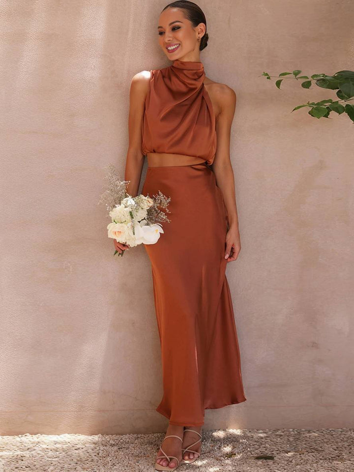 Echoarchiv | Kleid Gäste Hochzeit Damen Halter Ärmellos Damen Elegante Abend Zweiteilige Brautjungfernkleid