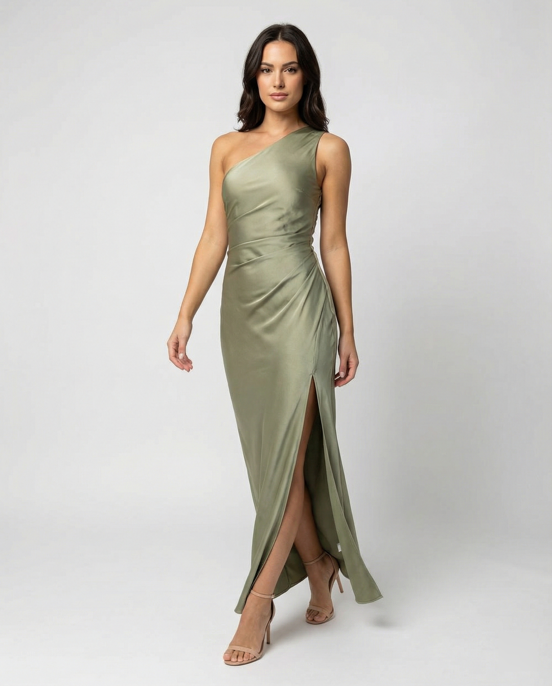 Echoarchiv | Kleid Brautjungfer aus Satin Eng mit Schlitz An Der Seite Eine Schulter Ohne Ärmel Elegantes Abendkleid für Hochzeit