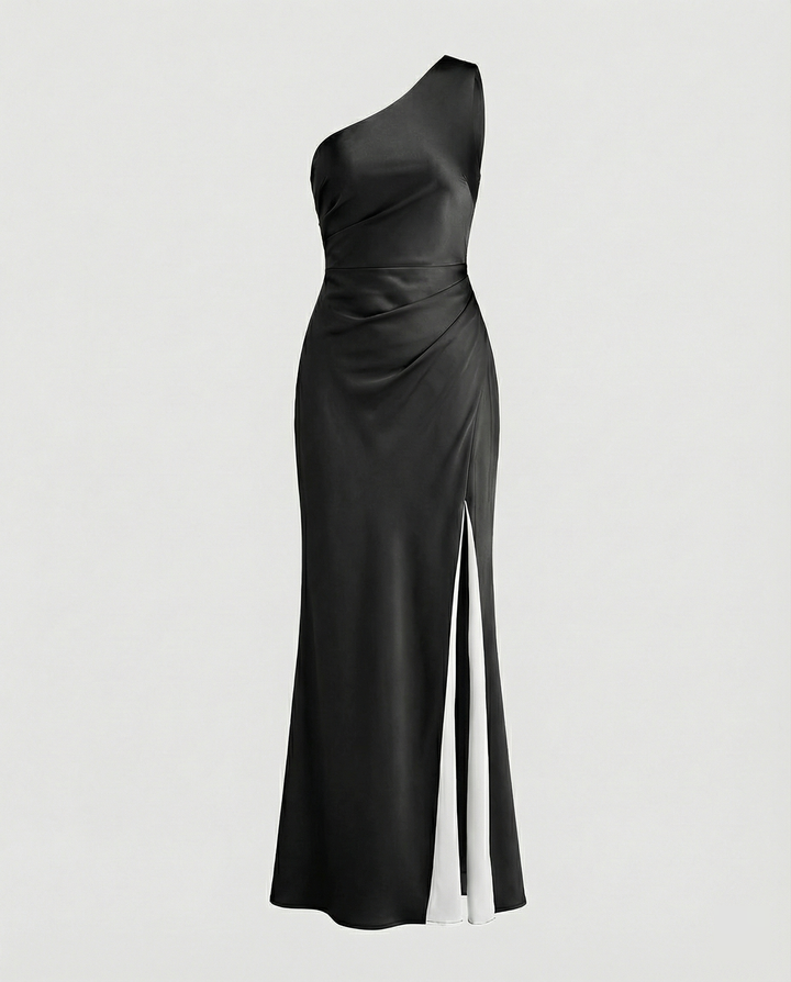 Echoarchiv | Kleid Brautjungfer aus Satin Eng mit Schlitz An Der Seite Eine Schulter Ohne Ärmel Elegantes Abendkleid für Hochzeit