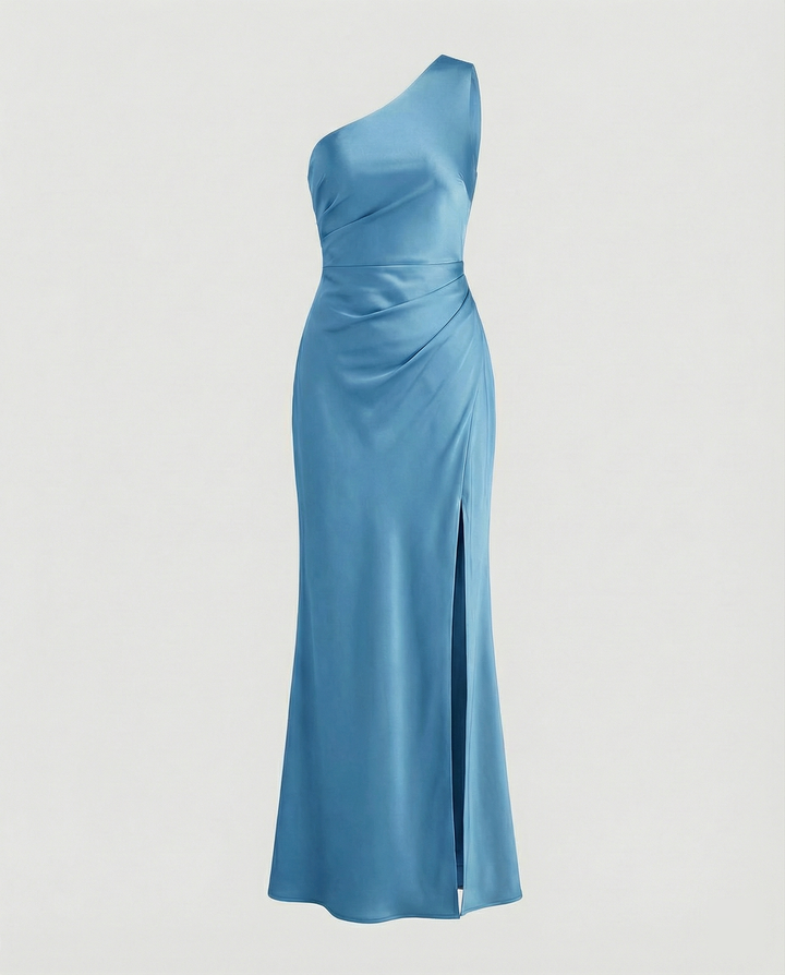 Echoarchiv | Kleid Brautjungfer aus Satin Eng mit Schlitz An Der Seite Eine Schulter Ohne Ärmel Elegantes Abendkleid für Hochzeit