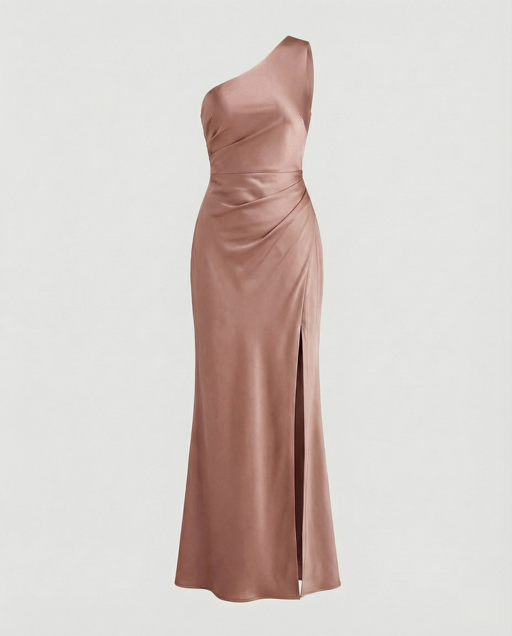 Echoarchiv | Kleid Brautjungfer aus Satin Eng mit Schlitz An Der Seite Eine Schulter Ohne Ärmel Elegantes Abendkleid für Hochzeit