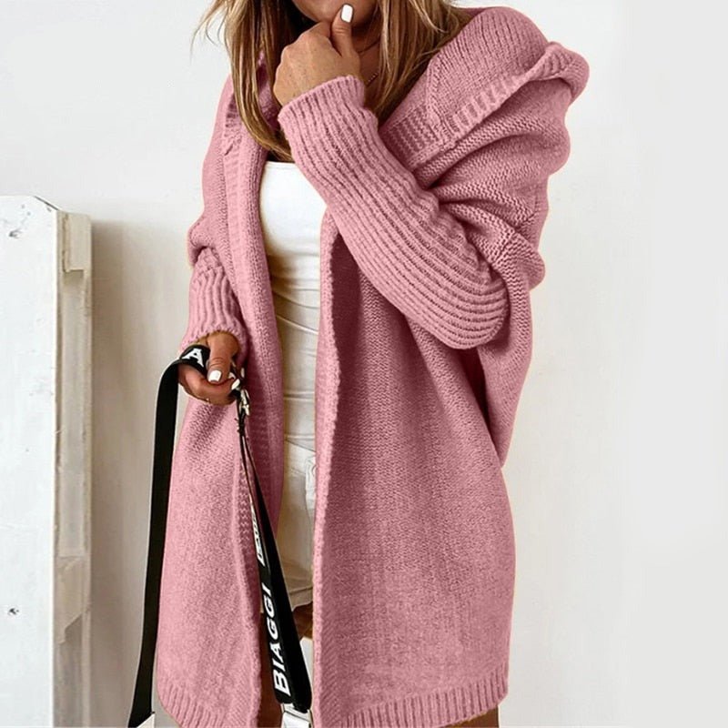 Rosa Strickjacke mit Kapuze