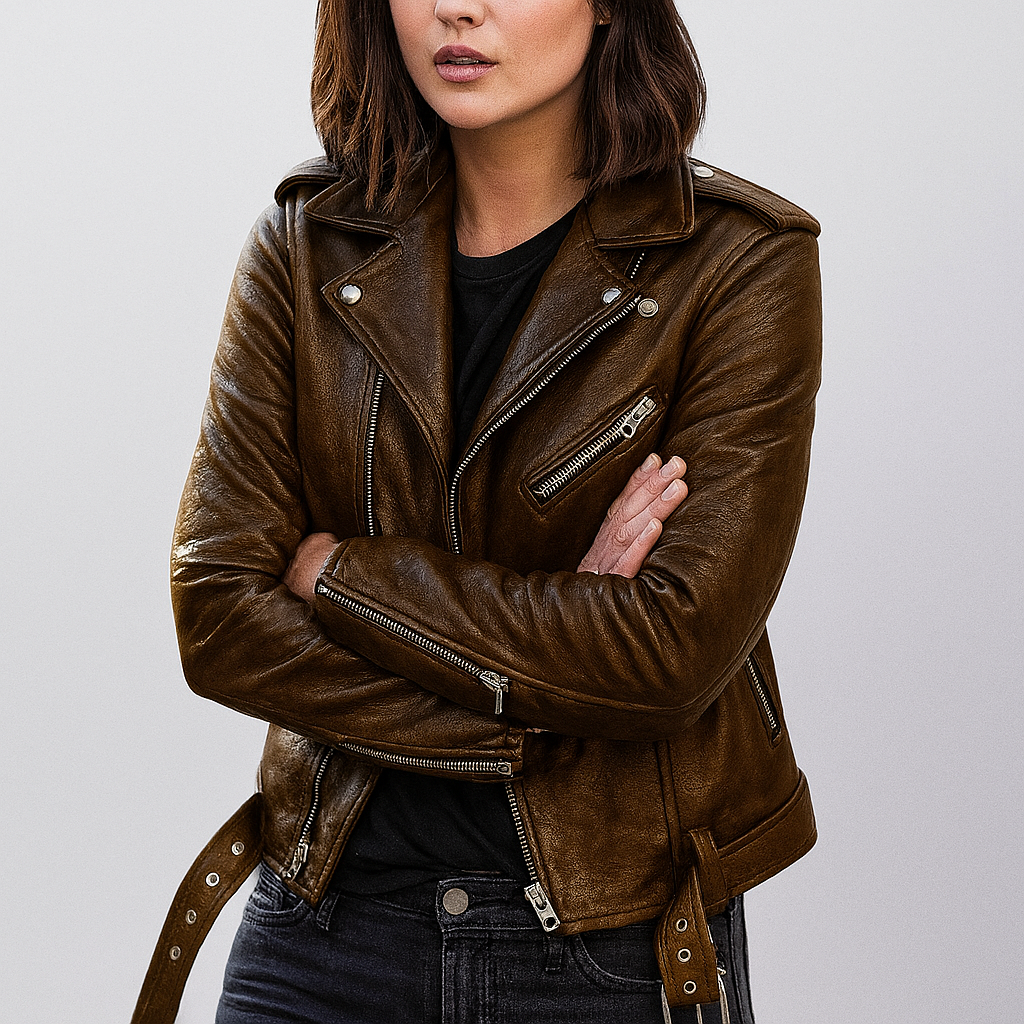 Slim Fit Biker Lederjacke für Damen – Velloura