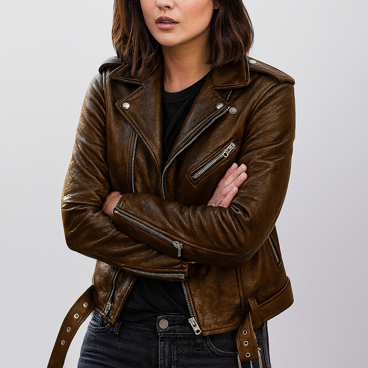 Slim Fit Biker Lederjacke für Damen – Velloura