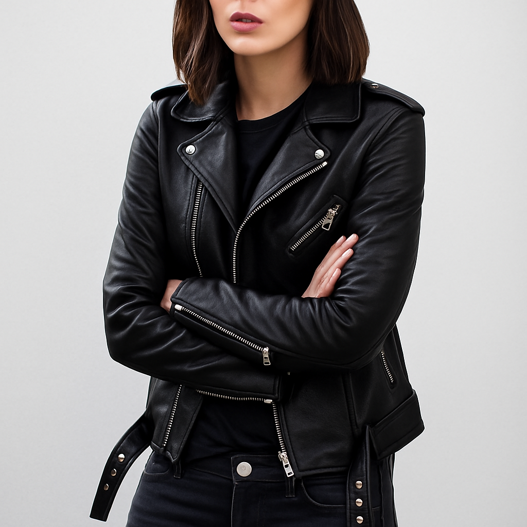 Slim Fit Biker Lederjacke für Damen – Velloura