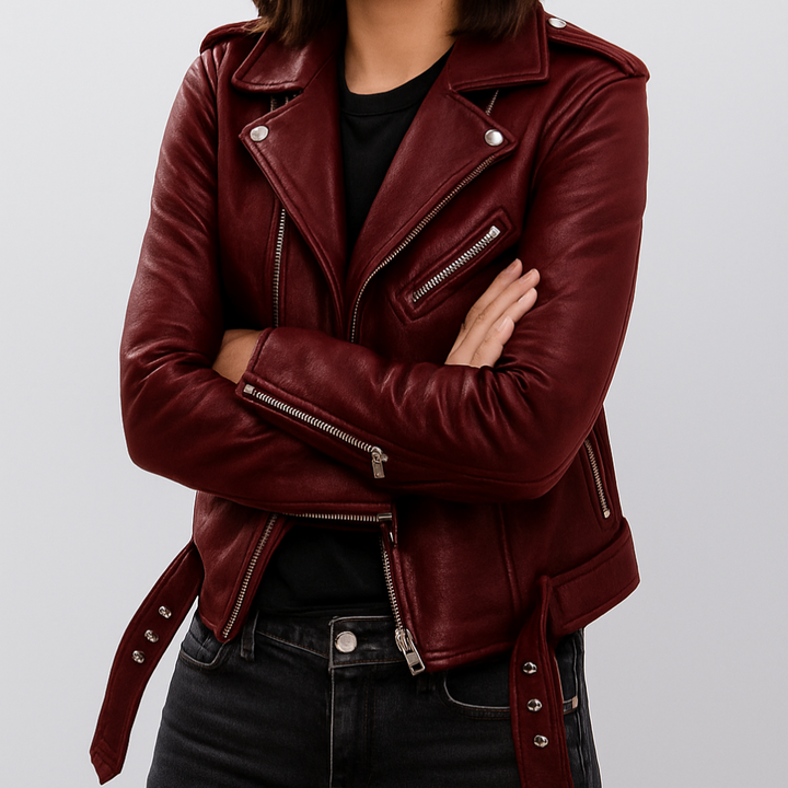 Slim Fit Biker Lederjacke für Damen – Velloura