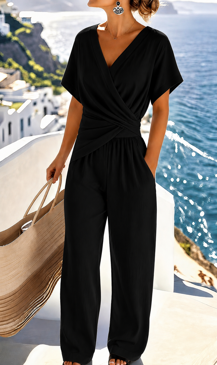 Damen Eleganter mit Wickeloptik und breiten Beinen – Élanora