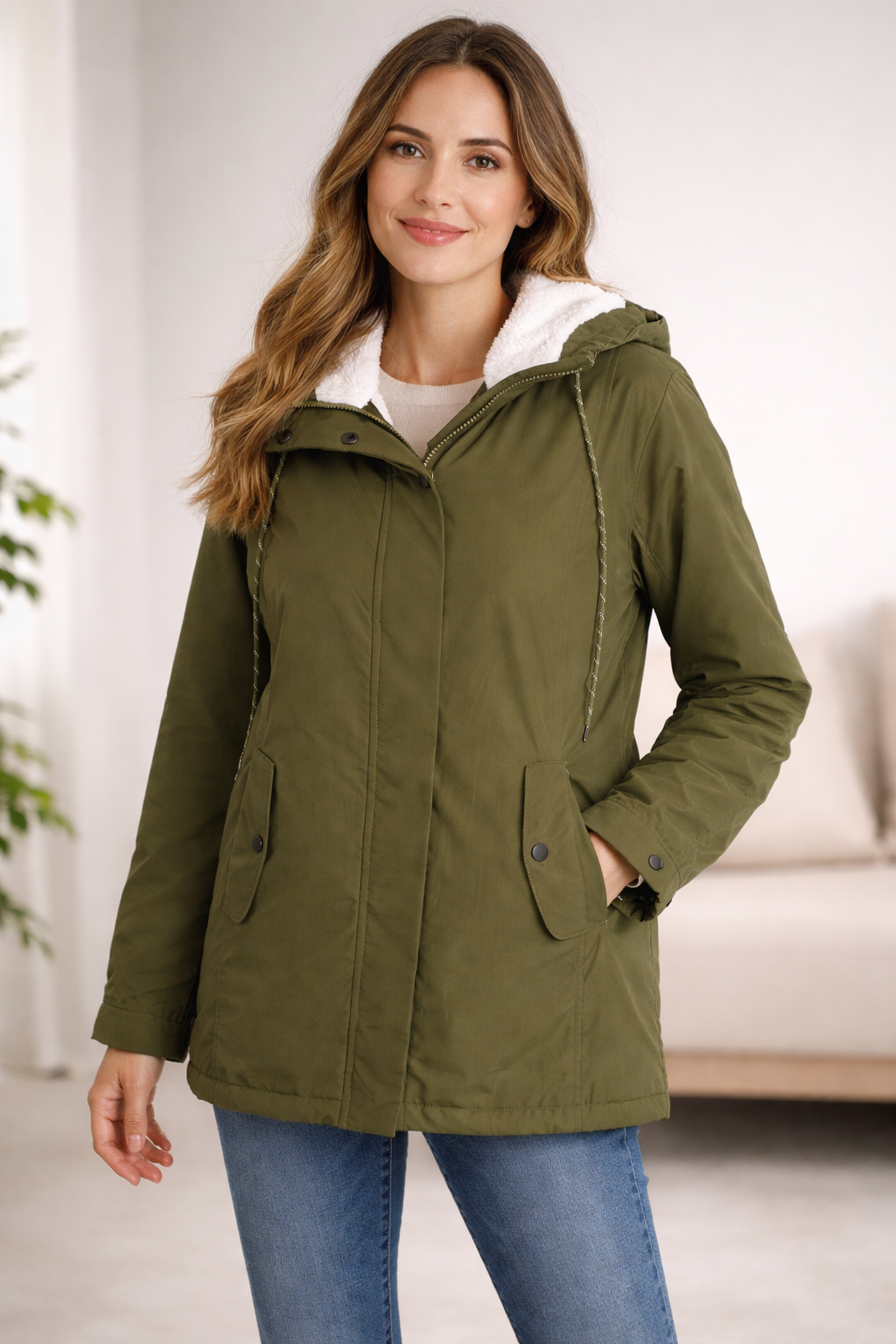 Lange Winterjacke Mit Kapuze & Futter