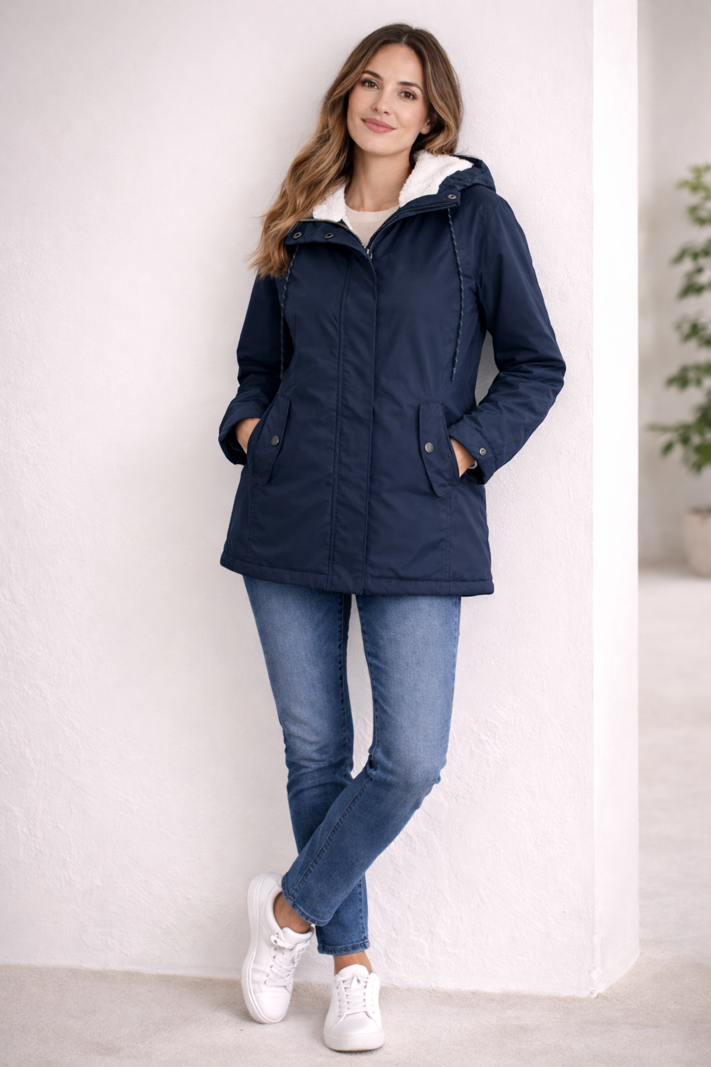 Lange Winterjacke Mit Kapuze & Futter