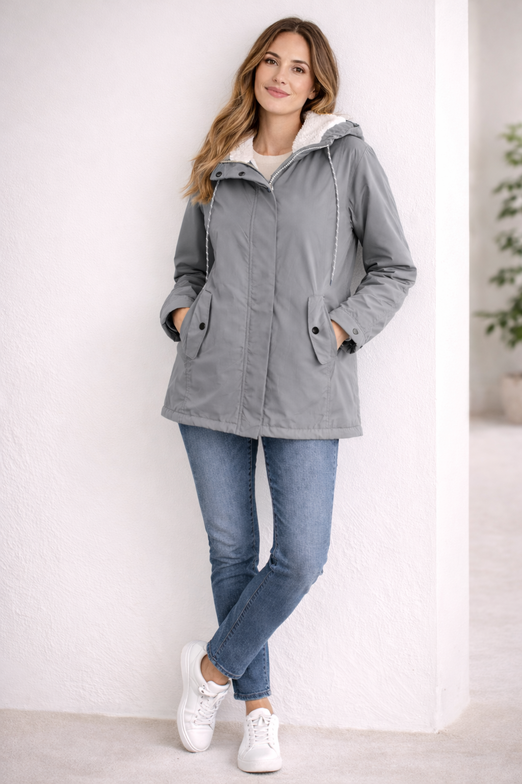 Lange Winterjacke Mit Kapuze & Futter