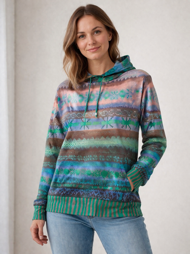 Damen Kapuzenpullover Norweger Muster mit Tasche