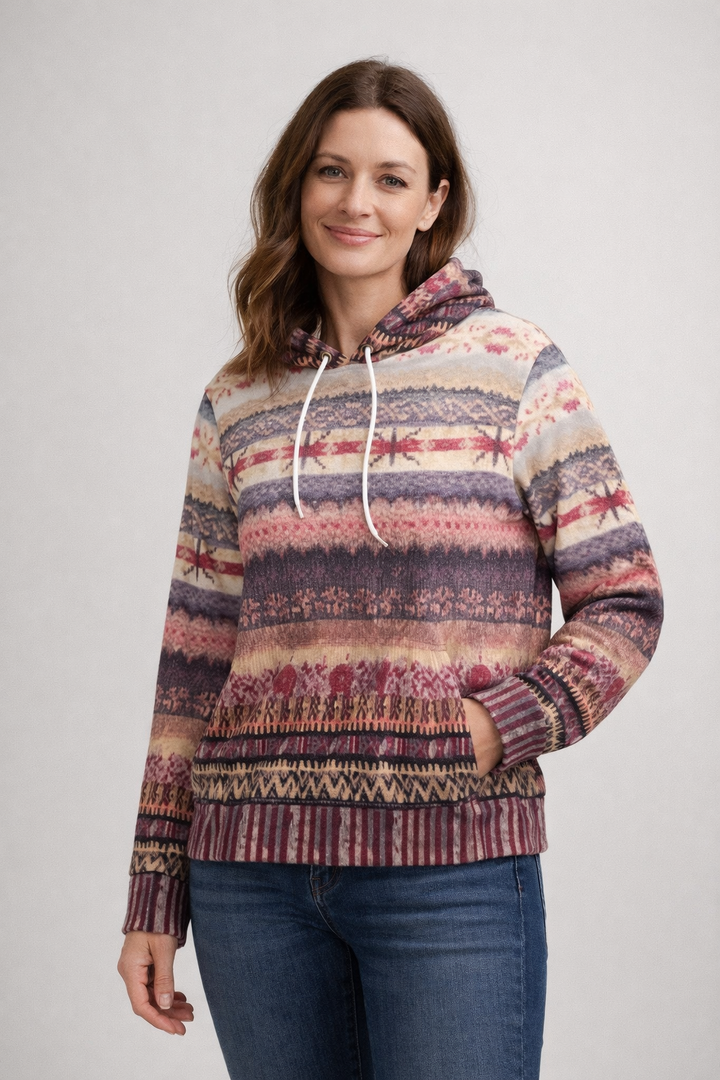 Damen Kapuzenpullover Norweger Muster mit Tasche