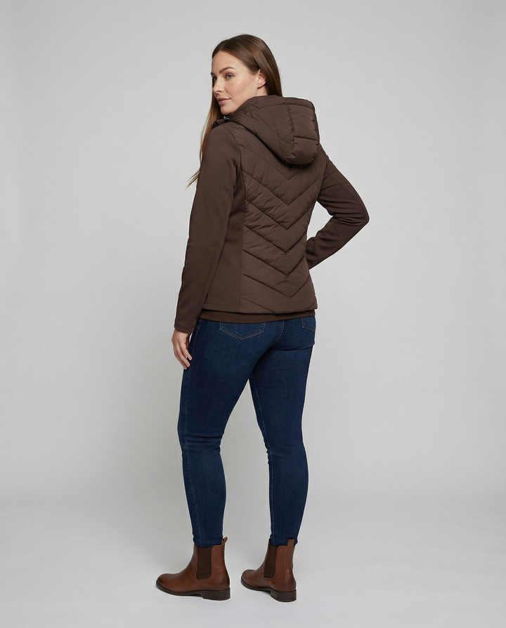 Damen Textil Jacke mit Chevron-Steppung & Kapuze | Echoarchiv