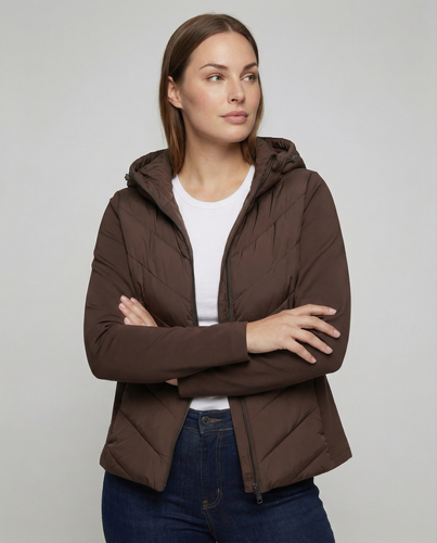 Damen Textil Jacke mit Chevron-Steppung & Kapuze | Echoarchiv