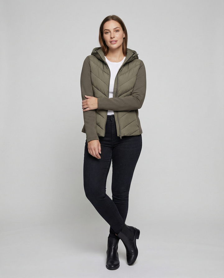 Damen Textil Jacke mit Chevron-Steppung & Kapuze | Echoarchiv