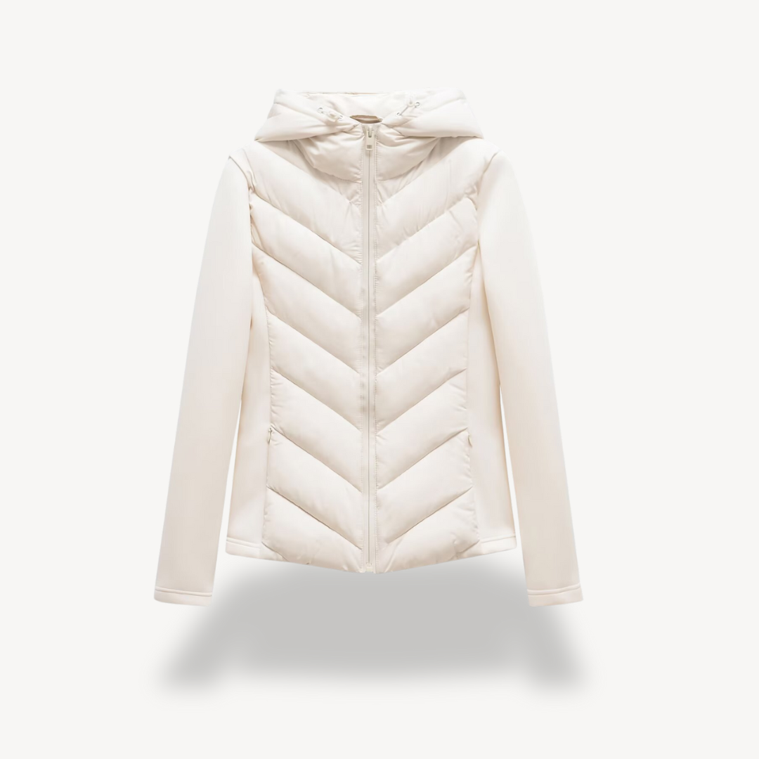 Damen Textil Jacke mit Chevron-Steppung & Kapuze | Echoarchiv