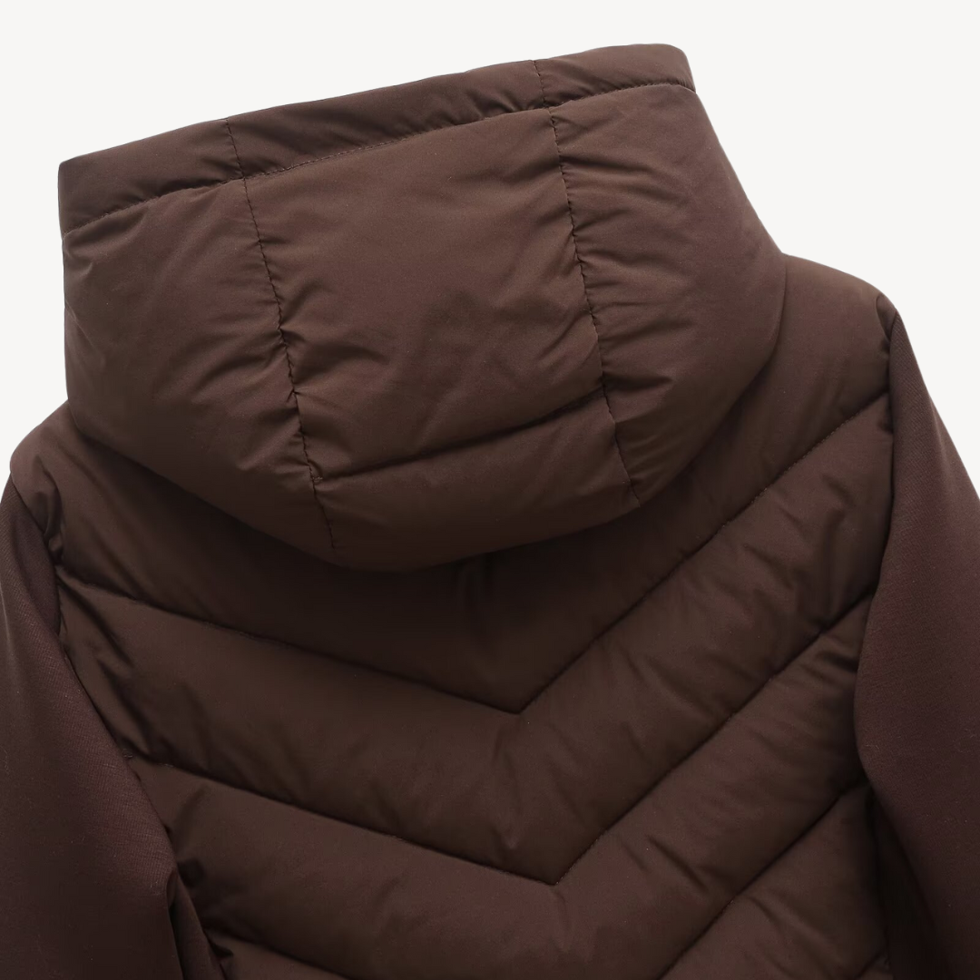 Damen Textil Jacke mit Chevron-Steppung & Kapuze | Echoarchiv