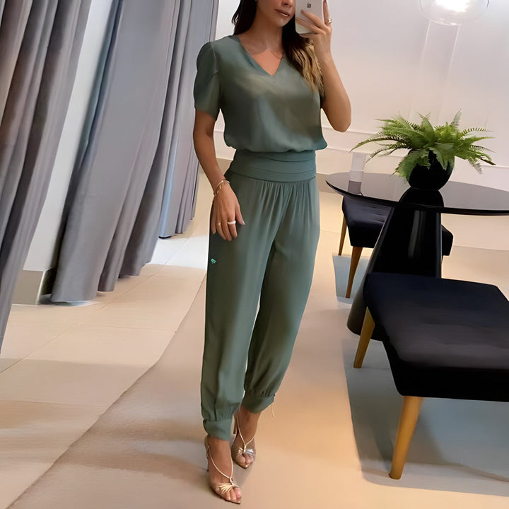 Modisches Set aus Bluse und Hose mit Bauchbedeckung – Élanora
