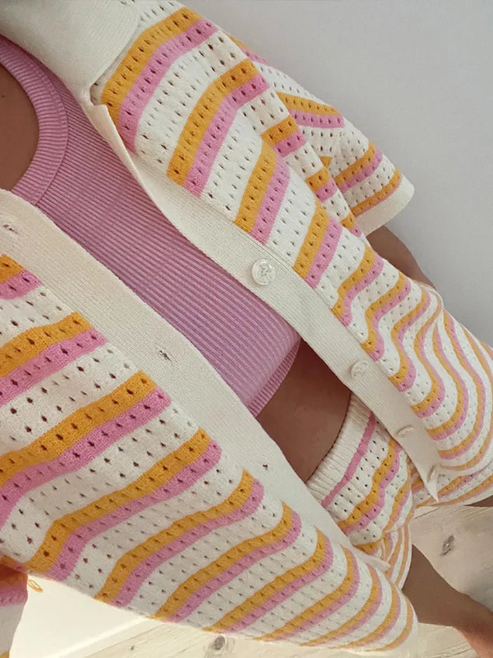 2-teiliges Strickset mit Kontraststreifen für Damen – Élanora