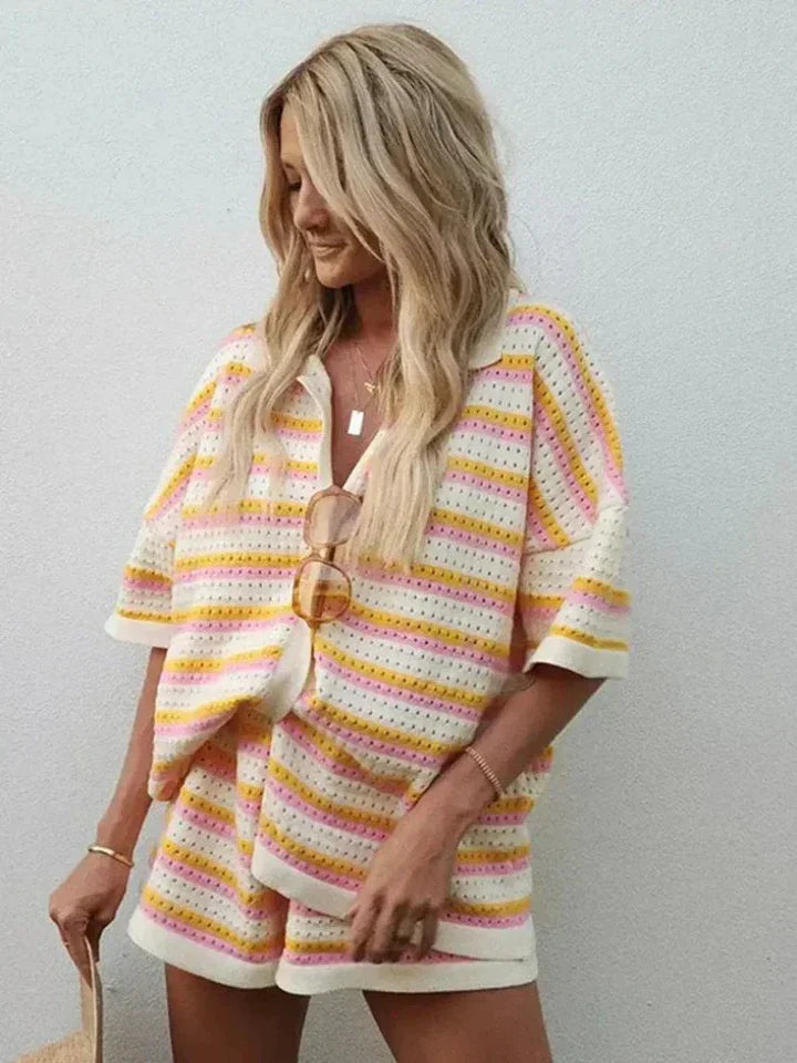 2-teiliges Strickset mit Kontraststreifen für Damen – Élanora