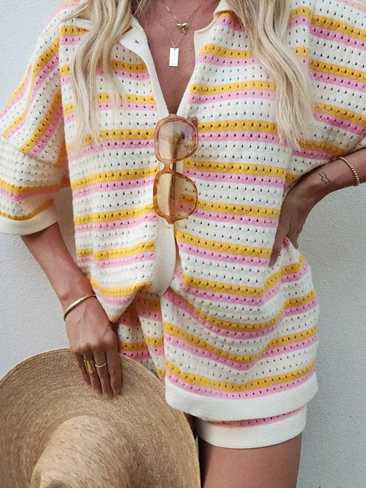 2-teiliges Strickset mit Kontraststreifen für Damen – Élanora