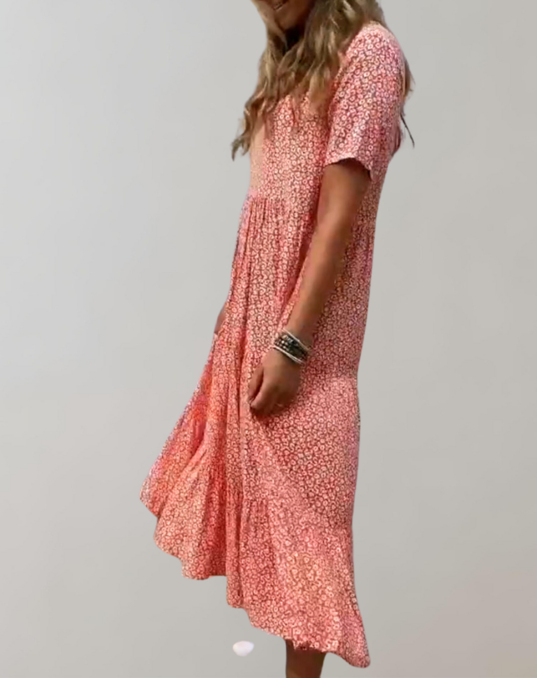 Echoarchiv | Lässiges, Kurzärmliges Midikleid mit Blumenmuster Fließendes Kleid für Damen