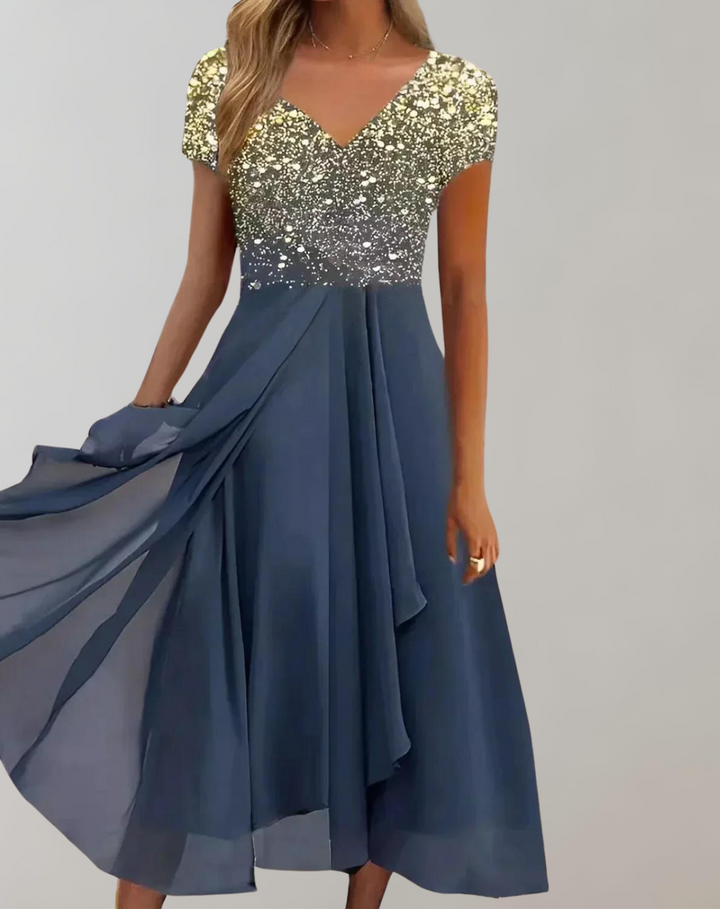Kleid mit Leuchtenden Blumen Abendkleid für Damen Glänzendes Topkleid – Élara