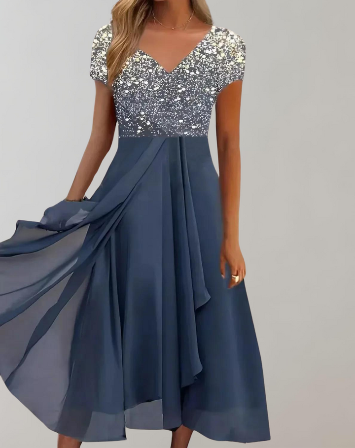 Kleid mit Leuchtenden Blumen Abendkleid für Damen Glänzendes Topkleid – Élara