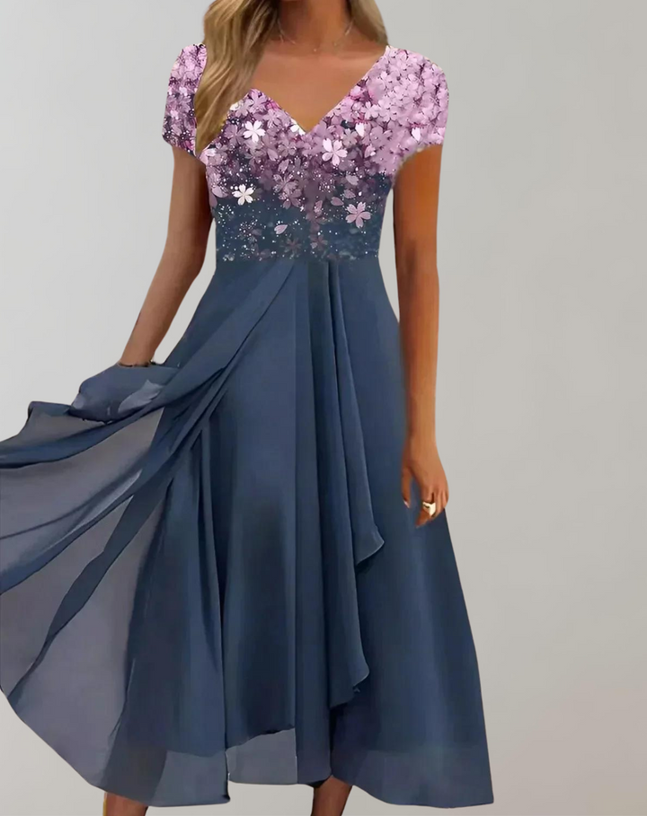 Kleid mit Leuchtenden Blumen Abendkleid für Damen Glänzendes Topkleid – Élara