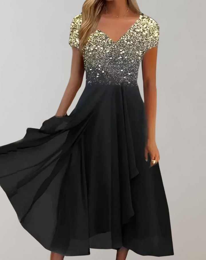 Kleid mit Leuchtenden Blumen Abendkleid für Damen Glänzendes Topkleid – Élara
