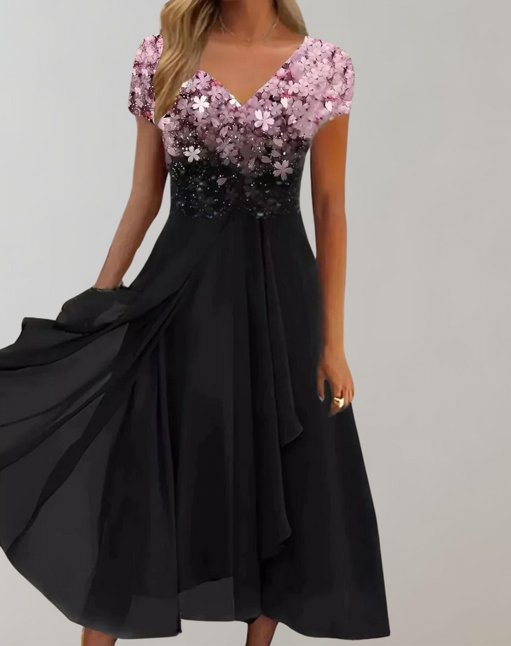 Kleid mit Leuchtenden Blumen Abendkleid für Damen Glänzendes Topkleid – Élara