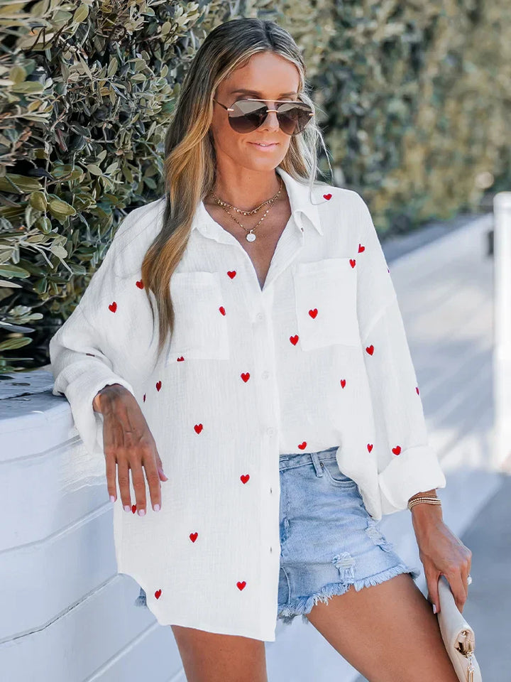 Echoarchiv | Lässige Frühlingsbluse mit Besticktem Herz für Damen