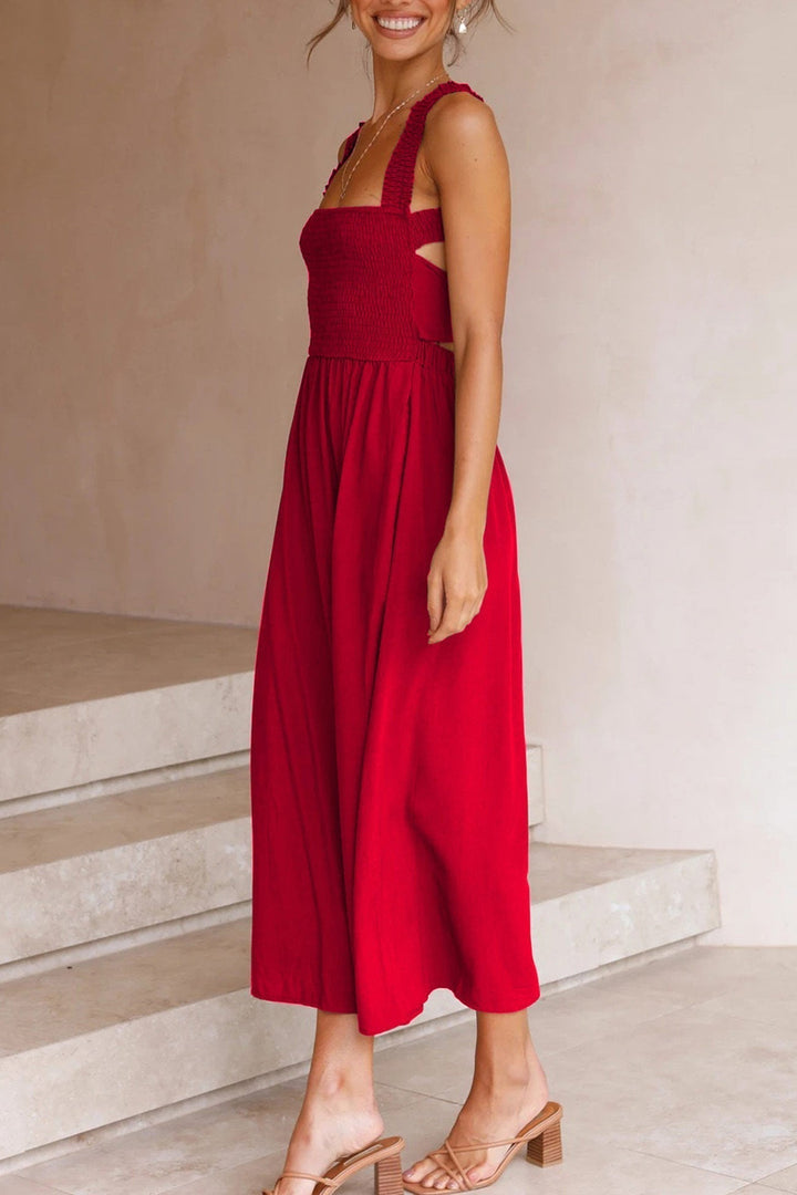 Crisscross Tie-Back Midi Kleid – Élara