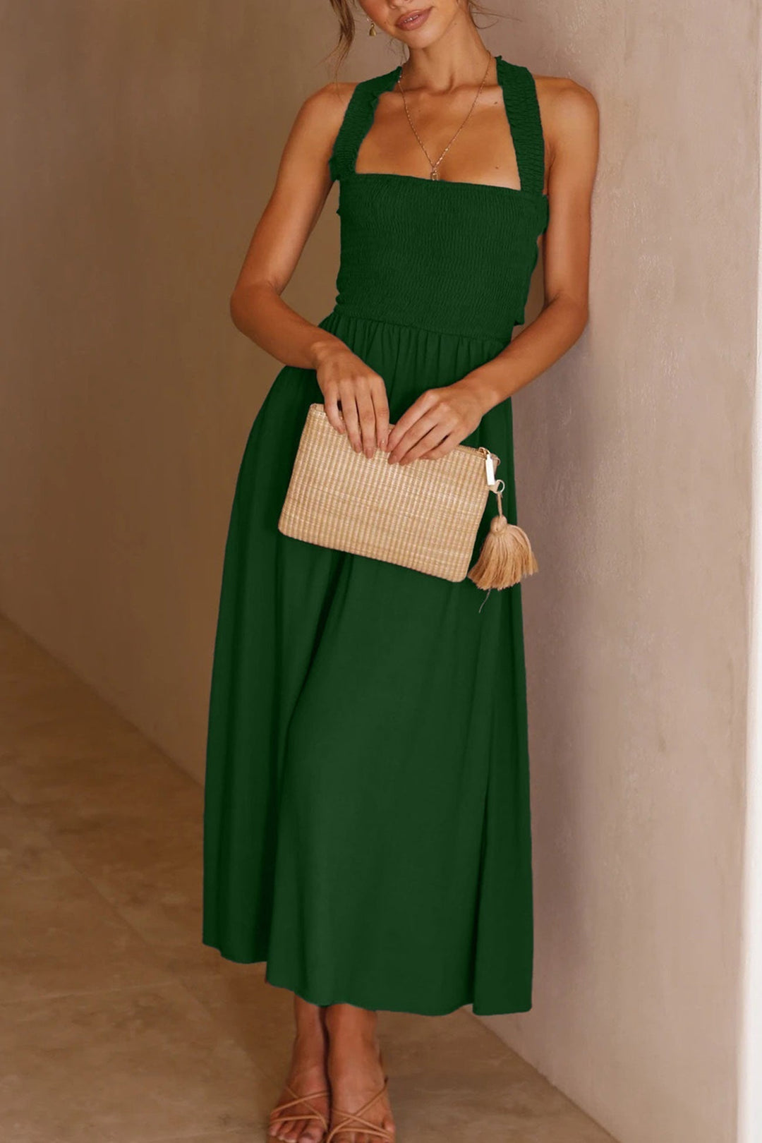 Crisscross Tie-Back Midi Kleid – Élara