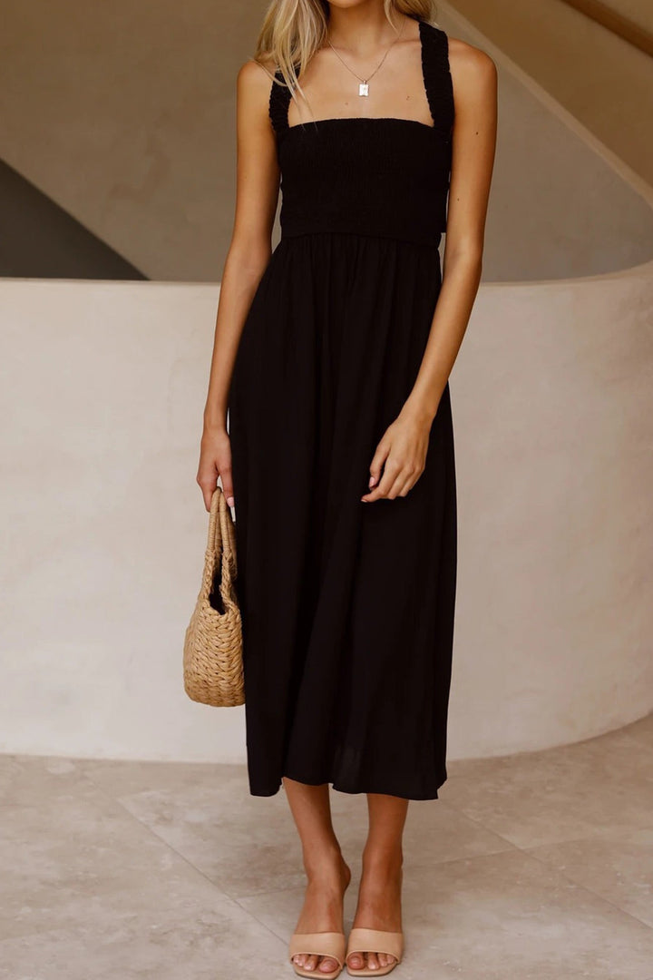 Crisscross Tie-Back Midi Kleid – Élara