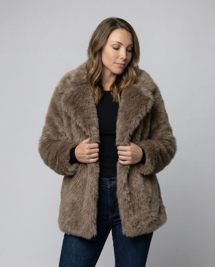 Echoarchiv | Damen Kurze Jacke Aus Weichem Kunstfell mit Lockerer Passform