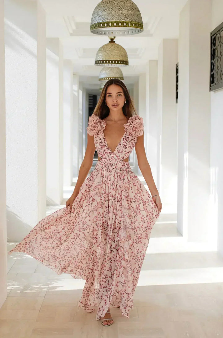Echoarchiv | Cutout Rüsch Maxi Kleid