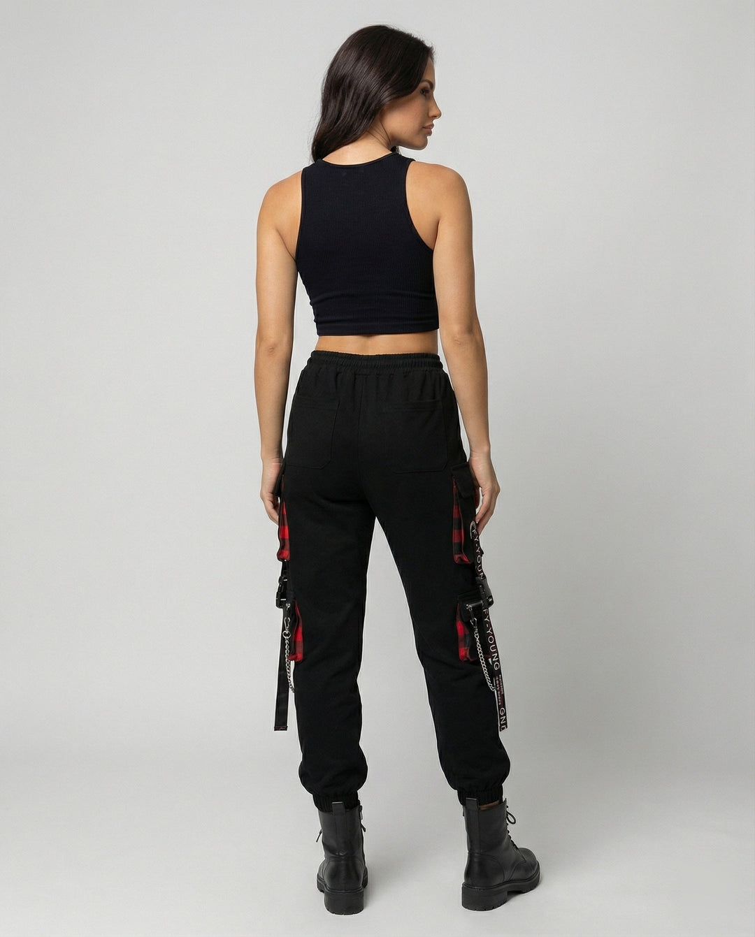 Hohe Taille Cargo-Hose mit Taschen für Damen