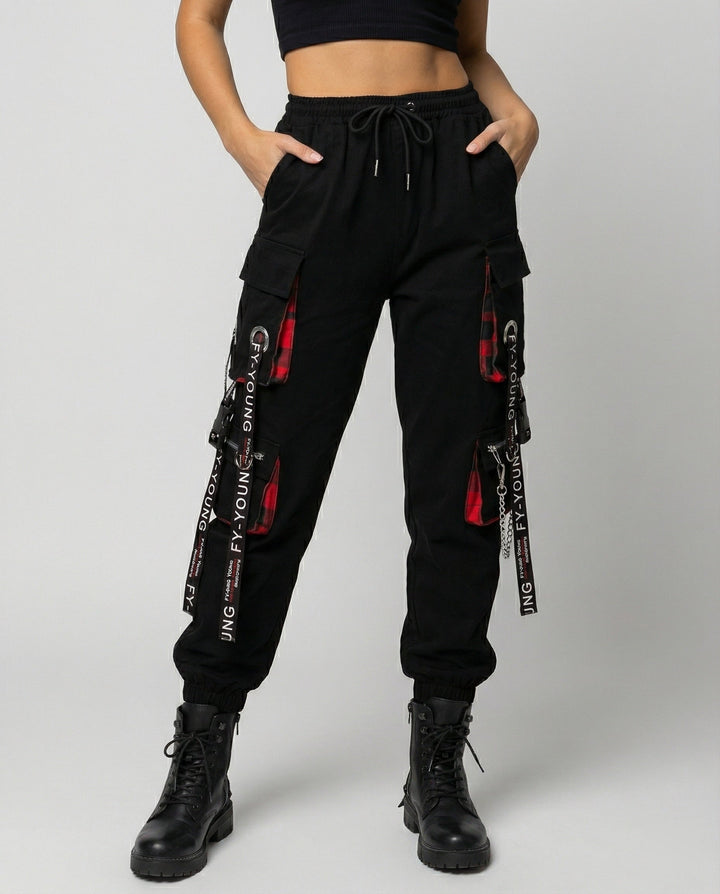 Hohe Taille Cargo-Hose mit Taschen für Damen