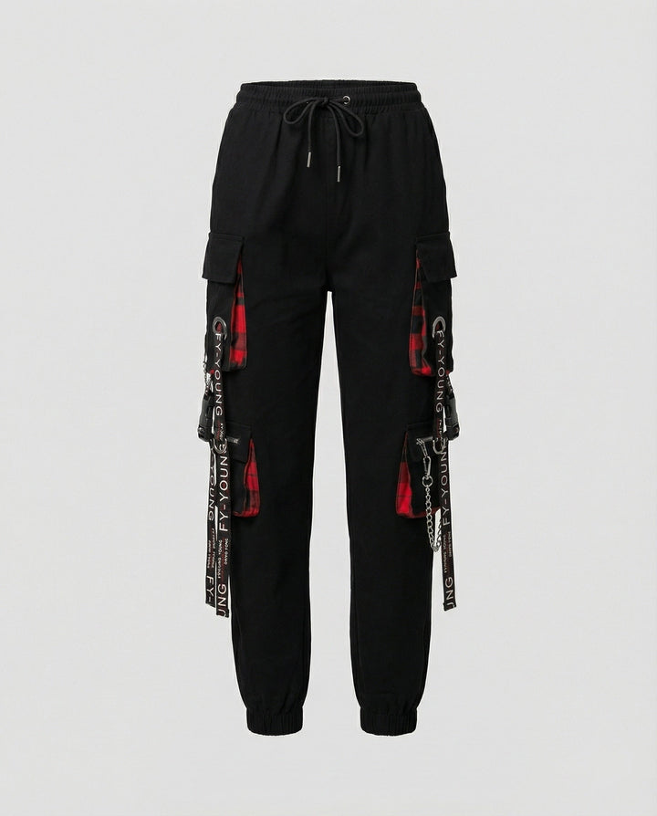 Hohe Taille Cargo-Hose mit Taschen für Damen