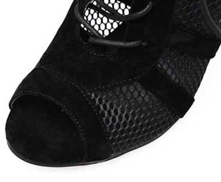 Echoarchiv | Schwarze Schnürung Peep Toe Netz High Heel Knöchel Stiefel