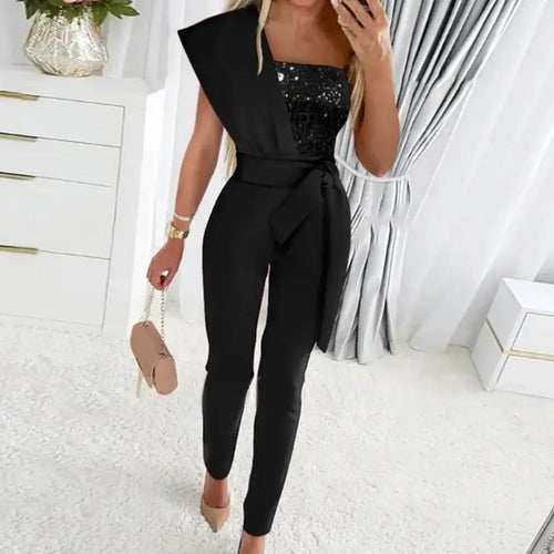 Jumpsuit mit Patchwork und funkelnden Pailletten – Solévia