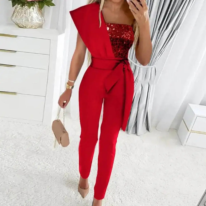 Jumpsuit mit Patchwork und funkelnden Pailletten – Solévia