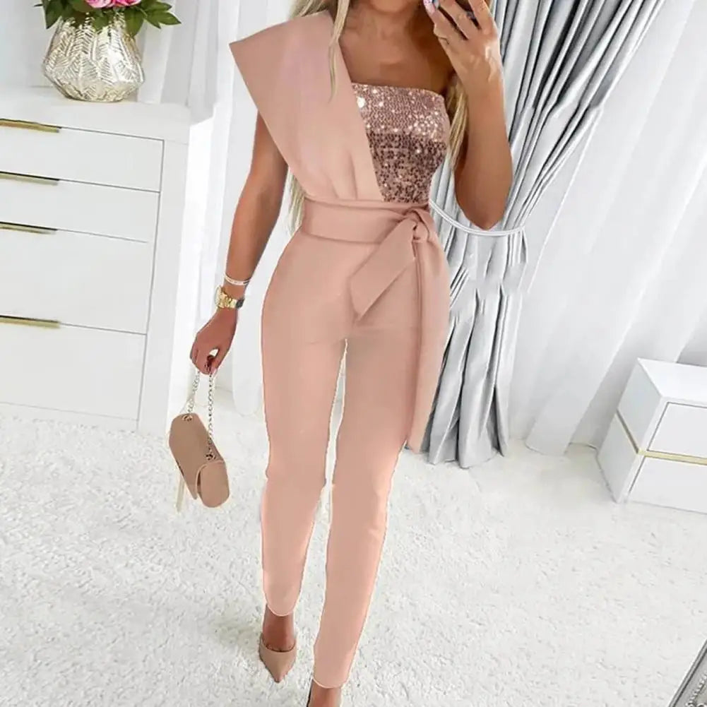 Jumpsuit mit Patchwork und funkelnden Pailletten – Solévia