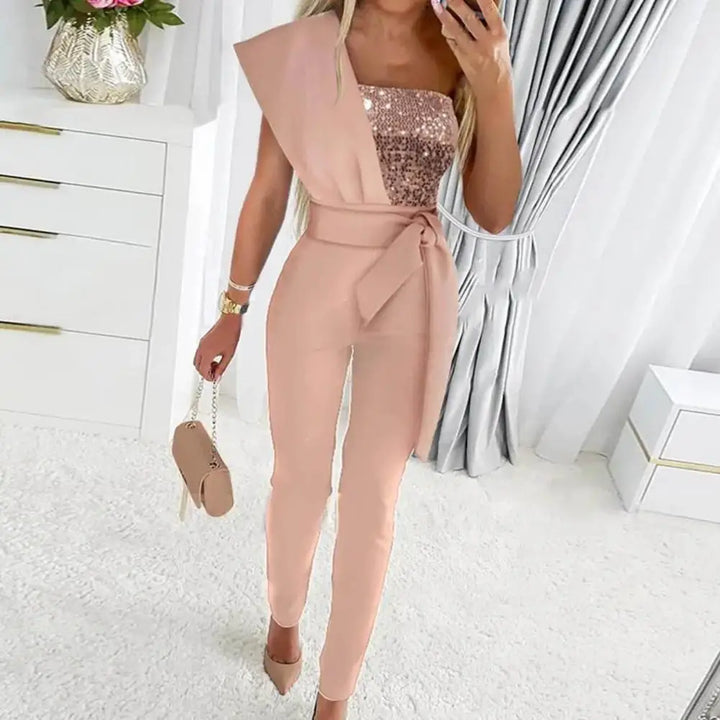 Jumpsuit mit Patchwork und funkelnden Pailletten – Solévia