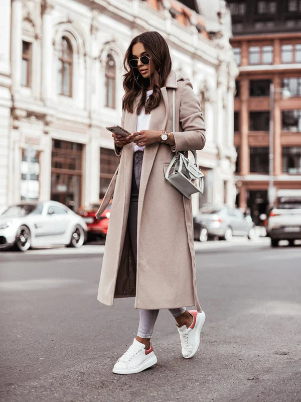 Echoarchiv | Damen Lange Woll Winterjacke mit Reverskragen