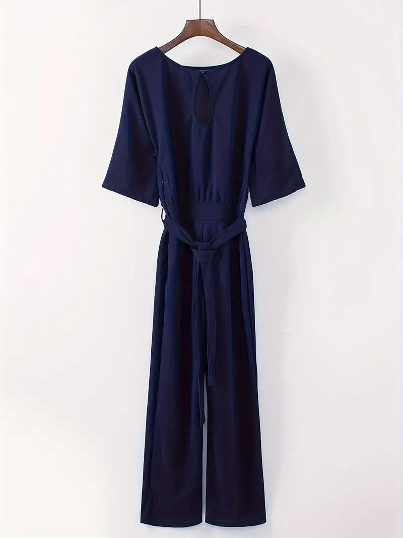 Jumpsuit Weite Beinform Taillengürtel Dreiviertelärmel Elegante Passform – Solévia