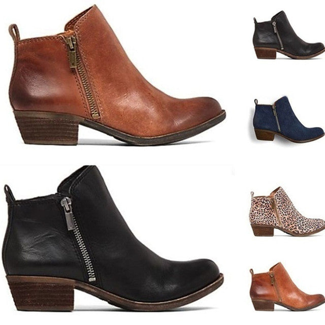 Stiefeletten | Blockabsatz | Flacher Absatz | Lederstiefel | Damenstiefel Echoarchiv