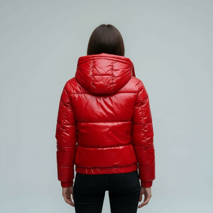 Isolierte Glänzende Kapuzen Damen Winterjacke