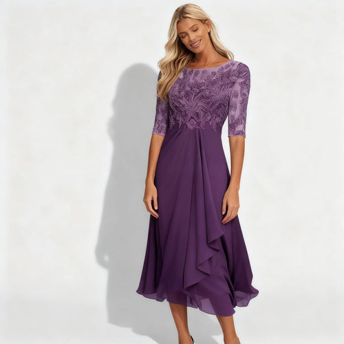Damen Feminin Fallendes Chiffon Midikleid mit Fließendem Schnitt | Echoarchiv
